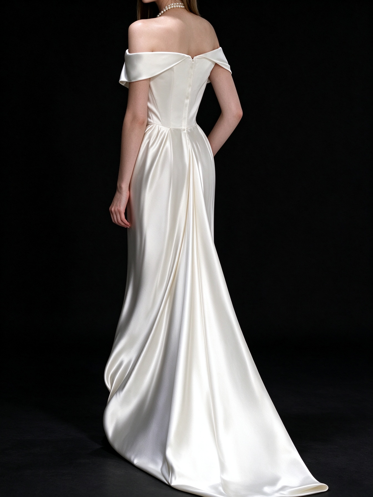 White Off Shoulder Satin Mermaid Wedding Dress fg9143