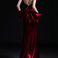 Burgundy Strapless Satin Mermaid Evening Dress With Rhinestone And Big Bow fg9144