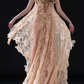 Champagne Halter 3D Floral Lace Sequin Mermaid Evening Dress fg9147