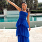 Princess Royal Blue Tulle Tiered Long Dress     fg4379