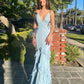 Mermaid V Neck Blue Long Prom Dress,Blue Formal Gown    fg4504