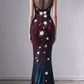 Gradient Burgundy to Teal Mermaid Evening Gown, Illusion Neck, Sleeveless, 3D Floral Applique & Beading fg8994