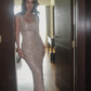 Glitter Sequins Mermaid Party Evening Dress Champagne Prom Dress fg8361