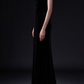 Black Velvet Cowl Neck Mermaid Evening Gown with Gold Branch Appliqué fg9021
