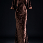 Coffee Brown Velvet Mermaid Evening Dress Set with Beaded Scroll Pattern & Short Bolero Jacket fg9023