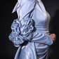 Light Blue Satin High Neck Long Sleeve 3D Floral Overskirt Evening Gown fg9017