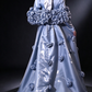 Light Blue Satin High Neck Long Sleeve 3D Floral Overskirt Evening Gown fg9017