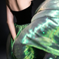 Black Velvet Strapless Mermaid Evening Gown with Iridescent Green Detachable Overskirt fg9029