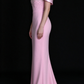 White & Pink Satin Cape V-Neck Rhinestone Mermaid Long Evening Dress fg9014