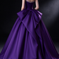 Purple Strapless Satin Ball Gown with Rhinestone Trim & Big Bow fg9035