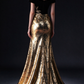 Black Velvet One Shoulder Evening Gown with Gold Bamboo Embroidery & Metallic Gold Skirt fg9018