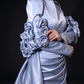 Light Blue High Neck Long Sleeve 3D Floral Satin Evening Gown fg8976