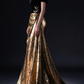 Black Velvet One Shoulder Evening Gown with Gold Bamboo Embroidery & Metallic Gold Skirt fg9018