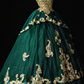 Strapless Green Tulle Ball Gown with Bow & Gold Embroidery, Formal Evening Dress fg8936