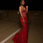 Red Mermaid Long Prom Dresses Formal Evening Dress  fg7601