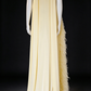 Pale Yellow High Neck Sleeveless Evening Gown with Hand-Beaded Floral Details & Ostrich Feather Trim fg9038