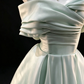 Mint Green Satin Off-Shoulder Bow Back Ball Gown fg9043