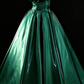 Emerald Green Metallic Satin Strapless Lace-Up Ball Gown fg9045