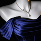 Royal Blue Satin Off-Shoulder Draped Mermaid Evening Gown fg9048
