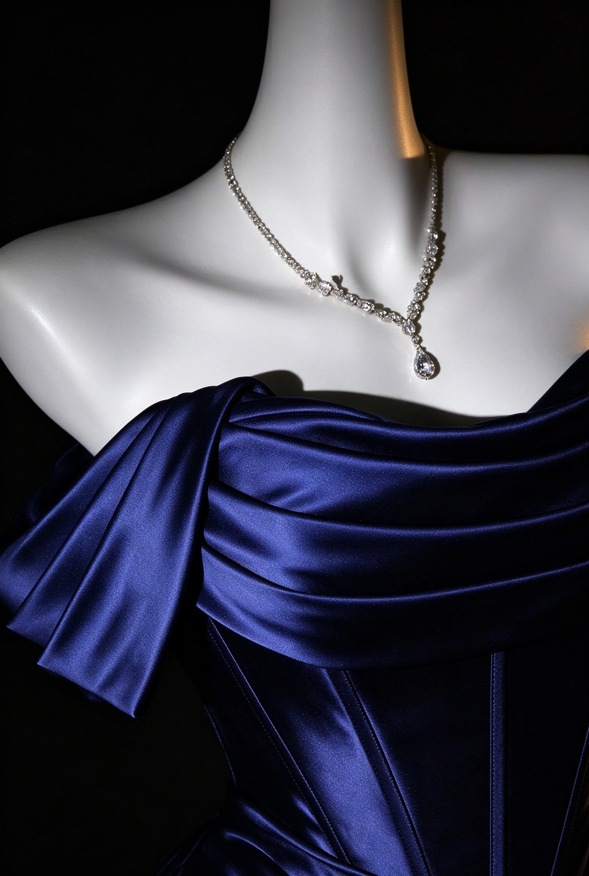 Royal Blue Satin Off-Shoulder Draped Mermaid Evening Gown fg9048