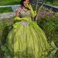 Sweetheart Ball Gown Green Long Prom Dresses Sparkly Rhinestone Tulle Green Sweet 16 Dress fg8536