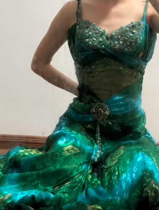 Green Vintage Long Prom Dress Retro Evening Dress fg8331