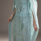 Mint Spaghetti Strap Beaded Cape Sleeve Mermaid Evening Gown fg9089