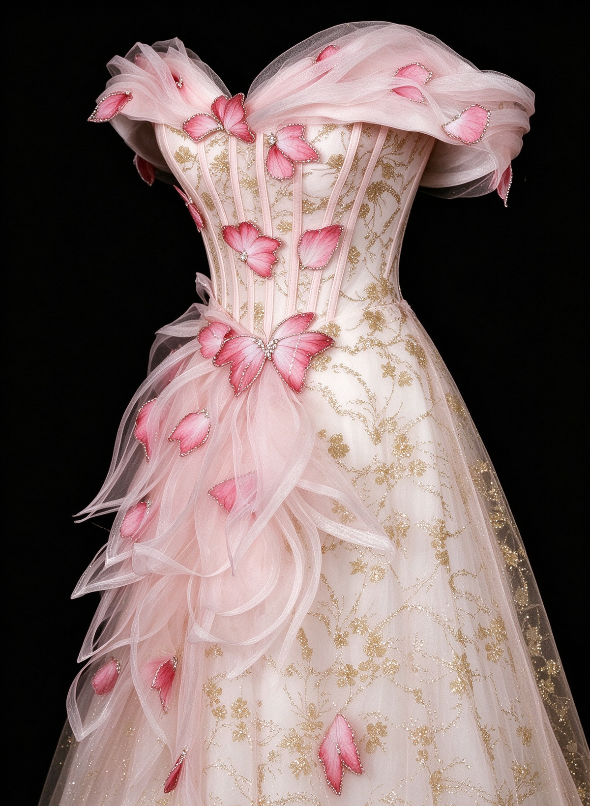 Blush Off Shoulder 3D Butterfly A Line Evening Dress fg9154