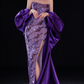Purple Strapless Sequin Mermaid Evening Dress With Satin Puff Sleeves fg9155
