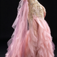 Pink Strapless Beaded Ruffled Tulle Mermaid Evening Dress fg9108