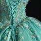 Turquoise Sweetheart Sequin Lace Tulle Ball Gown fg9086