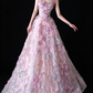 Pink Spaghetti Strap 3D Floral A Line Evening Dress fg9158
