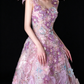 Pink Spaghetti Strap 3D Floral A Line Evening Dress fg9158