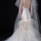 White Strapless Satin 3D Floral Mermaid Wedding Dress fg9100
