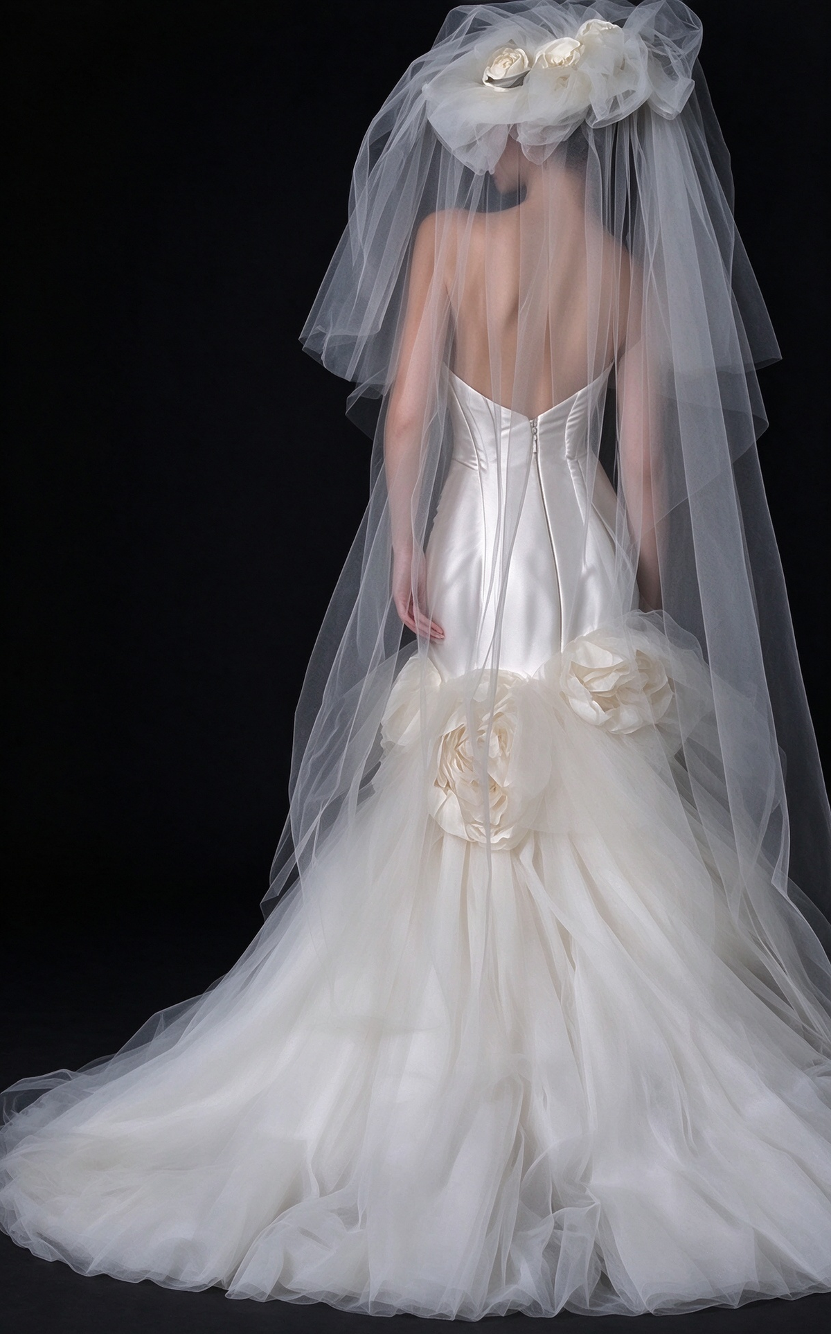 White Strapless Satin 3D Floral Mermaid Wedding Dress fg9100
