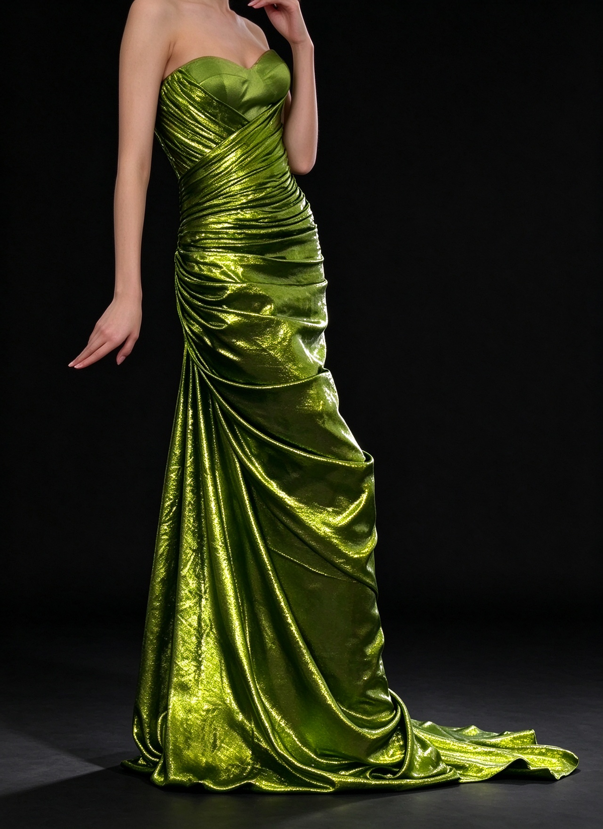 Green Strapless Ruched Mermaid Evening Gown fg9096