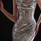 Silver Cowl Neck Spaghetti Strap Sequin Mermaid Evening Dress fg9110