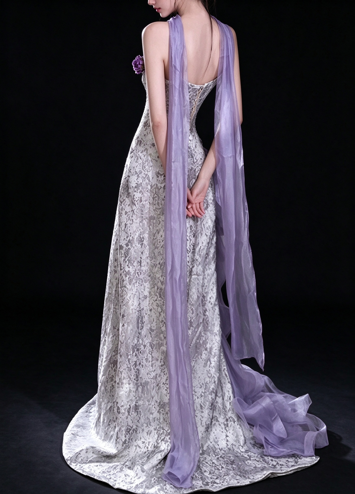 Lavender Strapless 3D Floral Ruffle Tulle Evening Dress fg9160