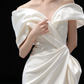 White Off Shoulder Satin Mermaid Wedding Dress With Side Slit fg9111