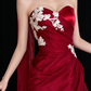 Red Strapless Mermaid White Floral Embroidery Satin Evening Dress fg9161