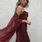 Spaghettiträger Einfaches Burgunder Langes Ballkleid fg1794