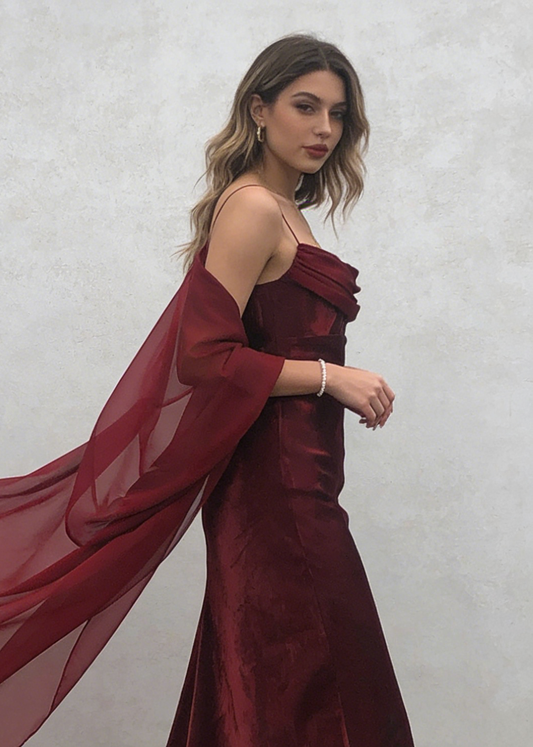 Spaghettiträger Einfaches Burgunder Langes Ballkleid fg1794
