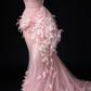 Pink Strapless Feather Tulle Mermaid Evening Dress fg9166