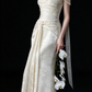 Ivory Off Shoulder Pearl Satin Mermaid Wedding Dress fg9167
