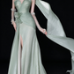 Sage Green Strapless Floral Chiffon Slit Mermaid Evening Dress fg9168