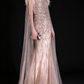 Champagne V Neck Feather Beaded Mermaid Evening Dress With Tulle Cape fg9151
