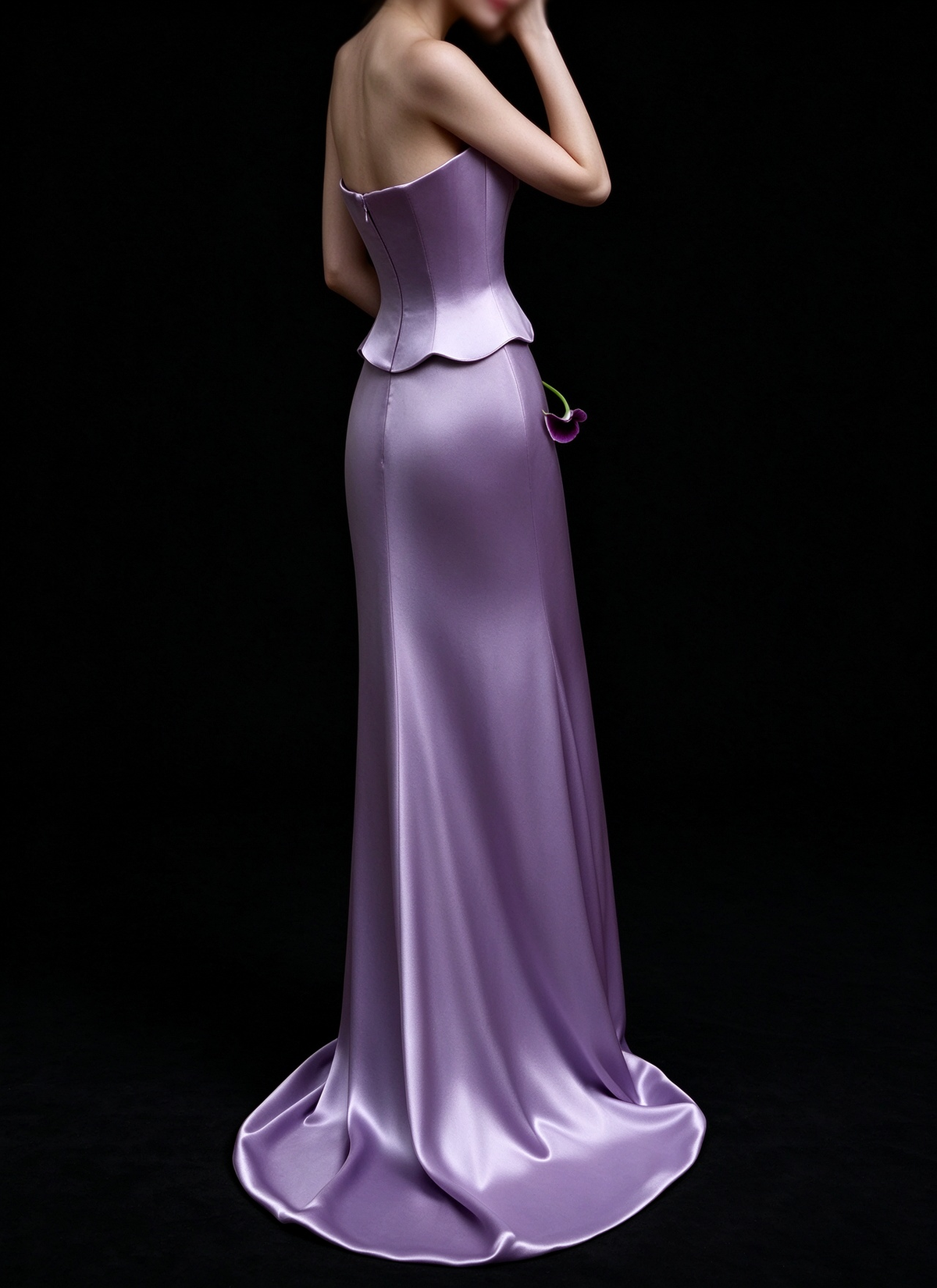 Lavender Strapless 3D Floral Satin Mermaid Evening Dress fg9170