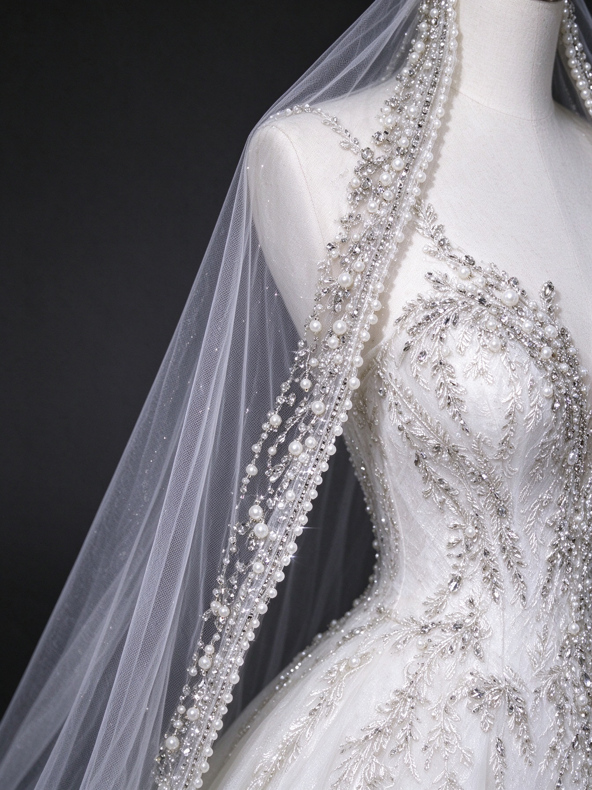 White Pearl Beaded Edge Cathedral Bridal Veil((A Veil Only))  fg8966