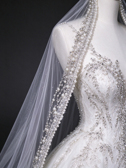White Pearl Beaded Edge Cathedral Bridal Veil((A Veil Only))  fg8966