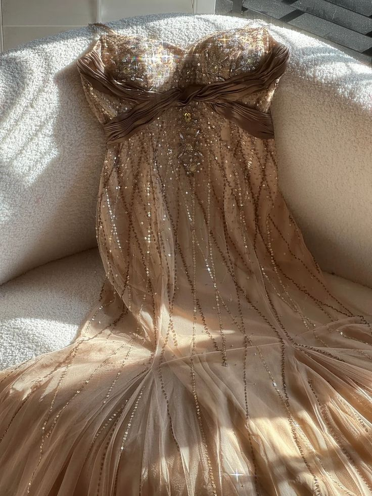 Shiny Vintage Beaded Chiffon Gold Long Prom Dress fg8315